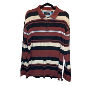 Callaway Golf Sport Long Sleeve Polo Shirt Striped Red Black White Large